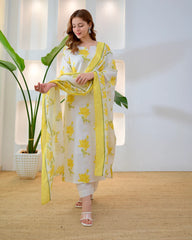 Yellow bloom cotton suit neckline and embroidery detail