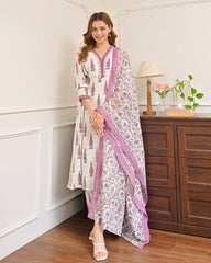 Close-up of orchid leaf floral print on premium cotton suit