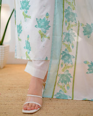 Turquoise premium cotton 3-piece suit set styled for women - Resshaa
