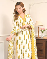Side view of sunlit bloom premium cotton kurta set for women