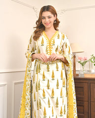 Sunlit floral cotton suit dupatta drape detail